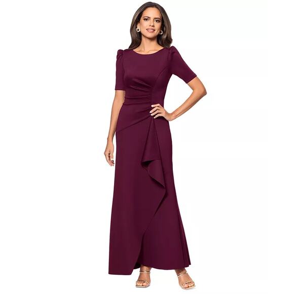 XSCAPE Ruched A-Line Gown Wine 12 - Picture 1 of 9